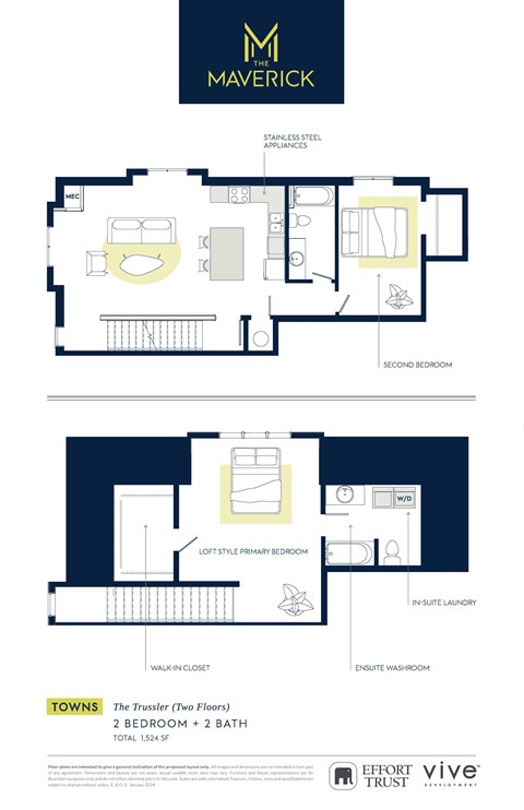 Floor plan for 2 beds, 2 baths