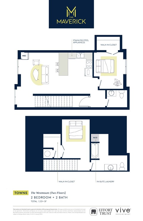Floor plan for 2 beds, 2 baths
