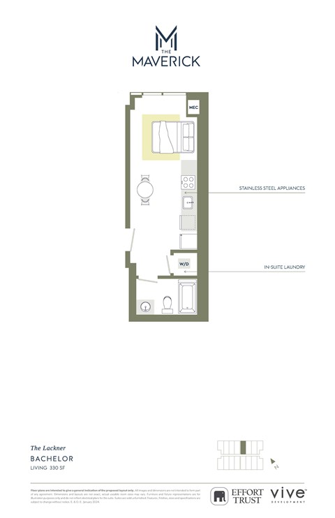 Floor plan for studio, 1 bath, 330 sqft