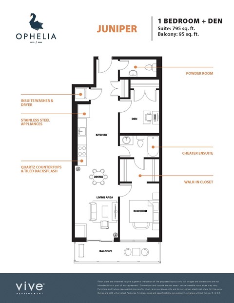Floor plan for 1 bed, 1 bath, 890 sqft