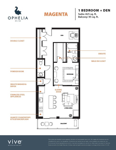 Floor plan for 1 bed, 1 bath, 920 sqft