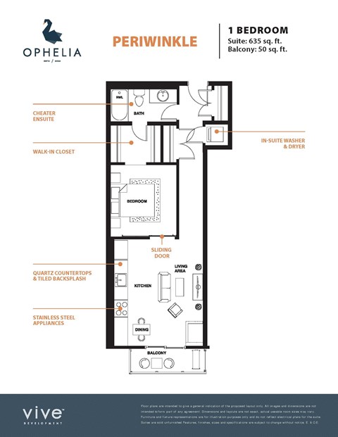 Floor plan for 1 bed, 1 bath