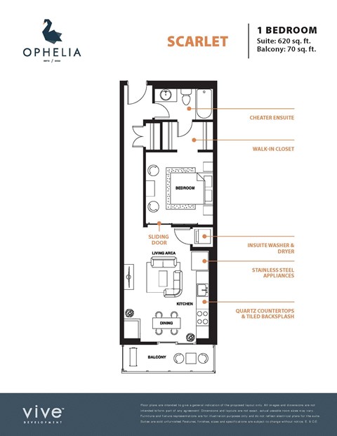 Floor plan for 1 bed, 1 bath, 690 sqft