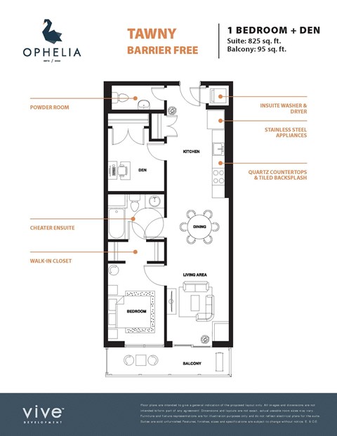 Floor plan for 1 bed, 1 bath, 920 sqft