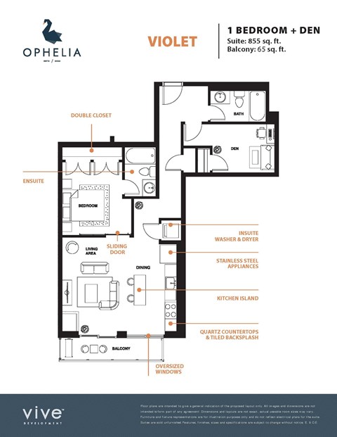 Floor plan for 1 bed, 1 bath, 920 sqft