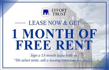 Kitchener apartment for rent - A sign advertising a 1 month free rent offer from Effort Trust.