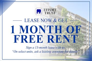 Hamilton apartment for rent - A sign advertising a 1 month free rent offer from Effort Trust.