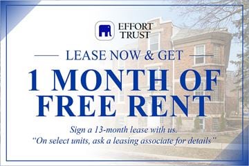 Kitchener apartment for rent - A sign advertising a 1 month free rent offer from Effort Trust.