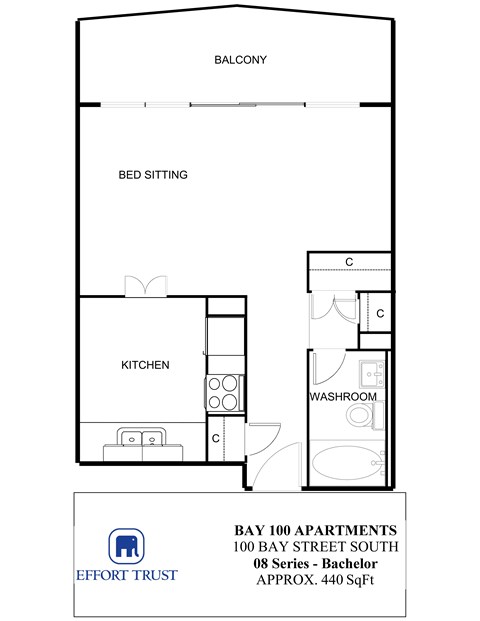 Floor plan for studio, 1 bath, 440 sqft