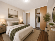 Hamilton apartment for rent - A bedroom with a large bed and a painting on the wall.