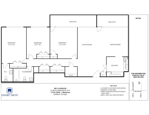 Floor plan for 3 beds, 1 bath