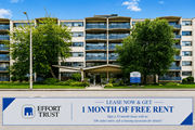 Hamilton apartment for rent - A large building with a sign in front that says "Effort Trust" and "1 month of free rent".
