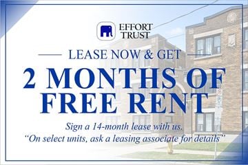 Kitchener apartment for rent - A sign advertising a 2 month free rent offer from Effort Trust.