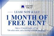 Hamilton apartment for rent - A blue and white advertisement for Effort Trust offering a free month of rent for signing a 13-month lease.
