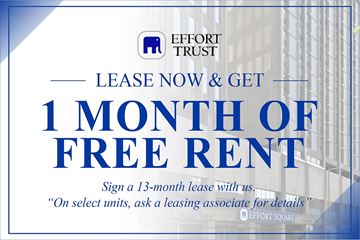 Hamilton apartment for rent - A blue and white advertisement for Effort Trust offering a free month of rent for signing a 13-month lease.