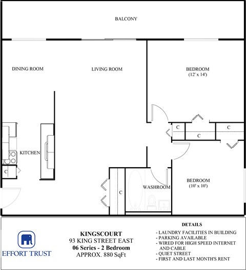 Floor plan for 2 beds, 1 bath