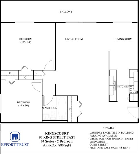 Floor plan for 2 beds, 1 bath