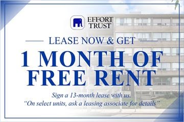 Hamilton apartment for rent - A sign advertising a 1 month free rent offer from Effort Trust.