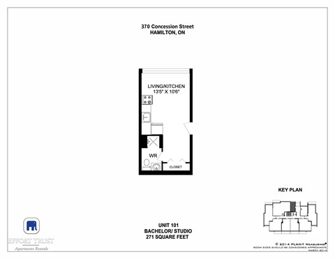 Floor plan for studio, 1 bath