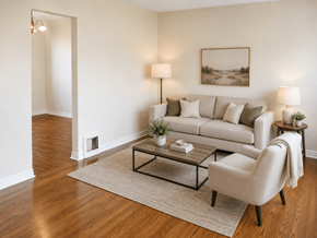Cobourg apartment for rent - A living room with a couch, chair, and coffee table.