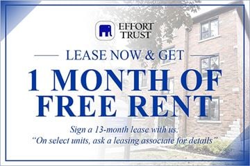 Kitchener apartment for rent - A sign advertising a 1 month free rent offer from Effort Trust.