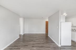 Dundas apartment for rent - A spacious room with a wooden floor and white walls.