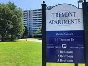 St. Catharines apartment for rent - A sign for Tremont Apartments with a blue background and white text.