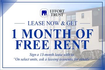 Hamilton apartment for rent - A sign advertising a 1 month free rent offer from Effort Trust.