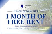 Hamilton apartment for rent - A sign advertising a free month of rent for signing a 13-month lease.