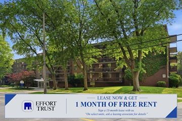 Hamilton apartment for rent - A sign advertising a free month of rent at Effort Trust.