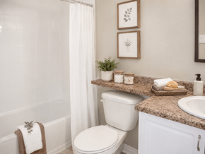 Hamilton apartment for rent - A white toilet sits in a bathroom next to a sink.