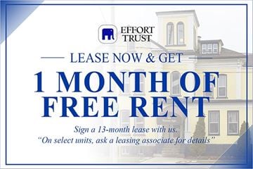 Kitchener apartment for rent - A sign advertising a 1 month free rent offer from Effort Trust.