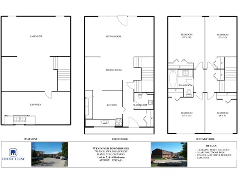 Floor plan for 4 beds, 1.5 baths