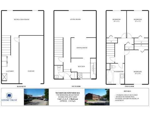 Floor plan for 3 beds, 1.5 baths, 1185 sqft