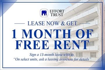 Hamilton apartment for rent - A sign advertising a 1 month free rent offer from Effort Trust.