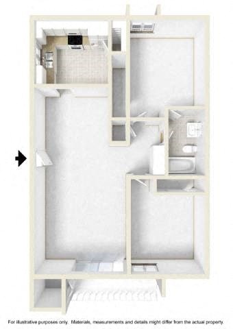 Floor plan for 2 beds, 1 bath, 850 sqft