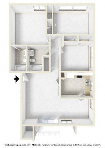 Floor plan for 3 beds, 2 baths, 1175 sqft