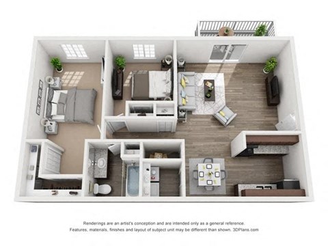 Floor plan for 2 beds, 1 bath, 947 sqft