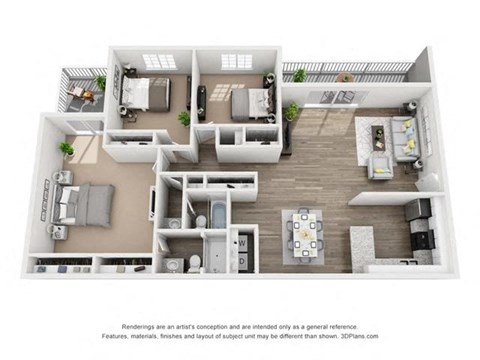 Floor plan for 3 beds, 2 baths, 1460 sqft