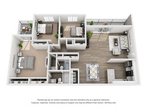 Floor plan for 3 beds, 2 baths, 1460 sqft