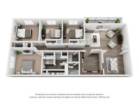Floor plan for 4 beds, 2 baths, 1588 sqft