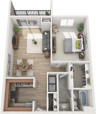 Floor plan for 1 bed, 1 bath, 850 sqft
