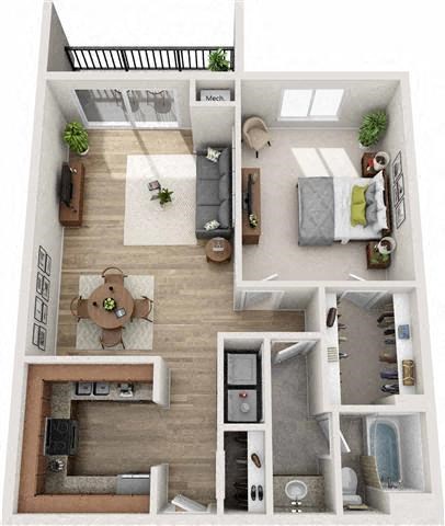 Floor plan for 1 bed, 1 bath, 850 sqft