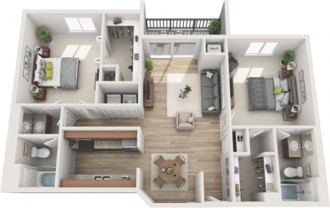Floor plan for 2 beds, 2 baths, 1300 sqft