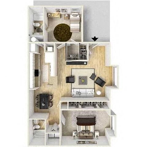 Floor plan for 2 beds, 2 baths, 1264 sqft