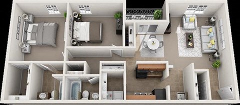 Floor plan for 2 beds, 2 baths, 1275 sqft