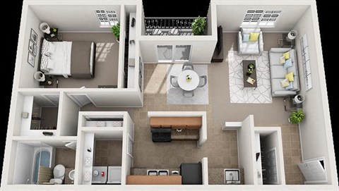 Floor plan for 1 bed, 1 bath, 975 sqft