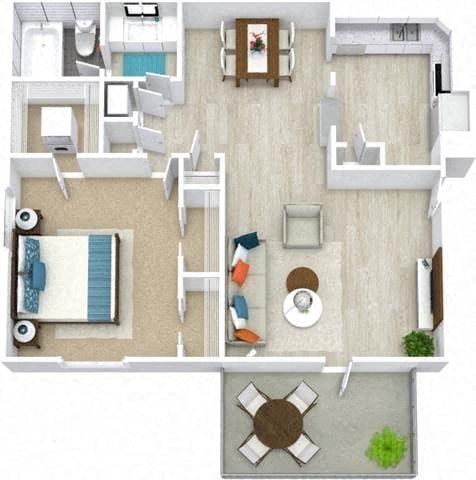 Floor plan for 1 bed, 1 bath, 1200 sqft
