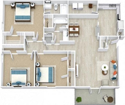 Floor plan for 3 beds, 2 baths, 1554 sqft