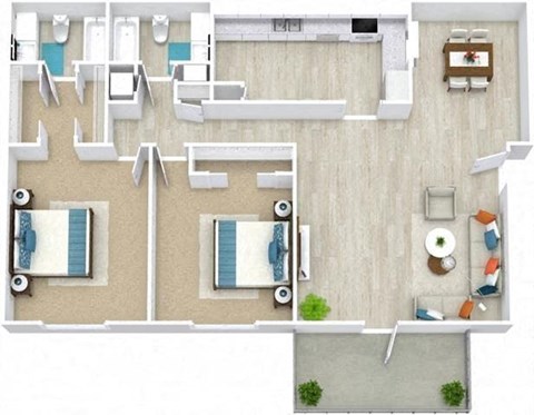 Floor plan for 2 beds, 2 baths, 1200 sqft